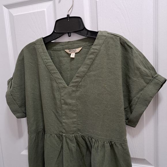 NWOT Briggs New York Greenl Linen Dress Small V-neck Short Sleeved - Picture 5 of 14